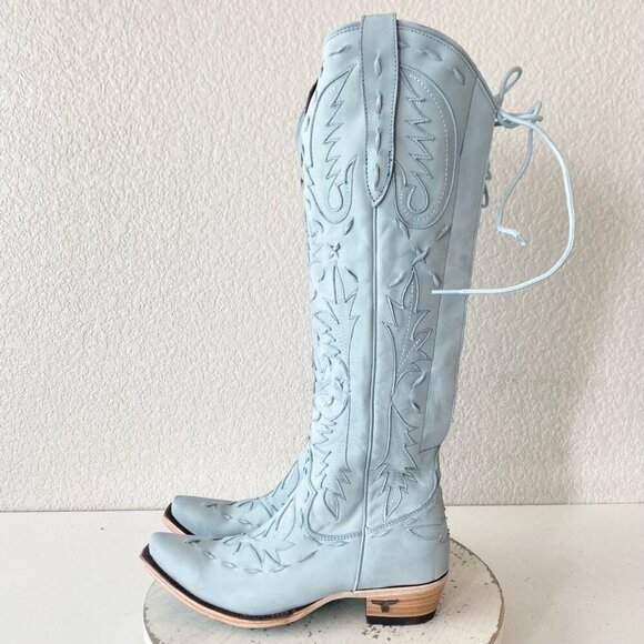 Lane Reverie Womens Cowboy Boots 6.5 Blue Suede Cowgirl Western Knee High Tall - Picture 4 of 11